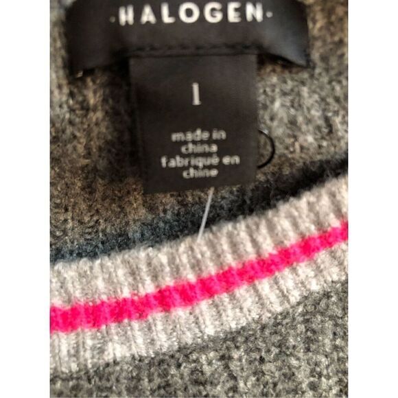 Halogen Blouson Sweater Grey Heather Stripe Neck Crew Neck Pullover XL - Picture 8 of 9